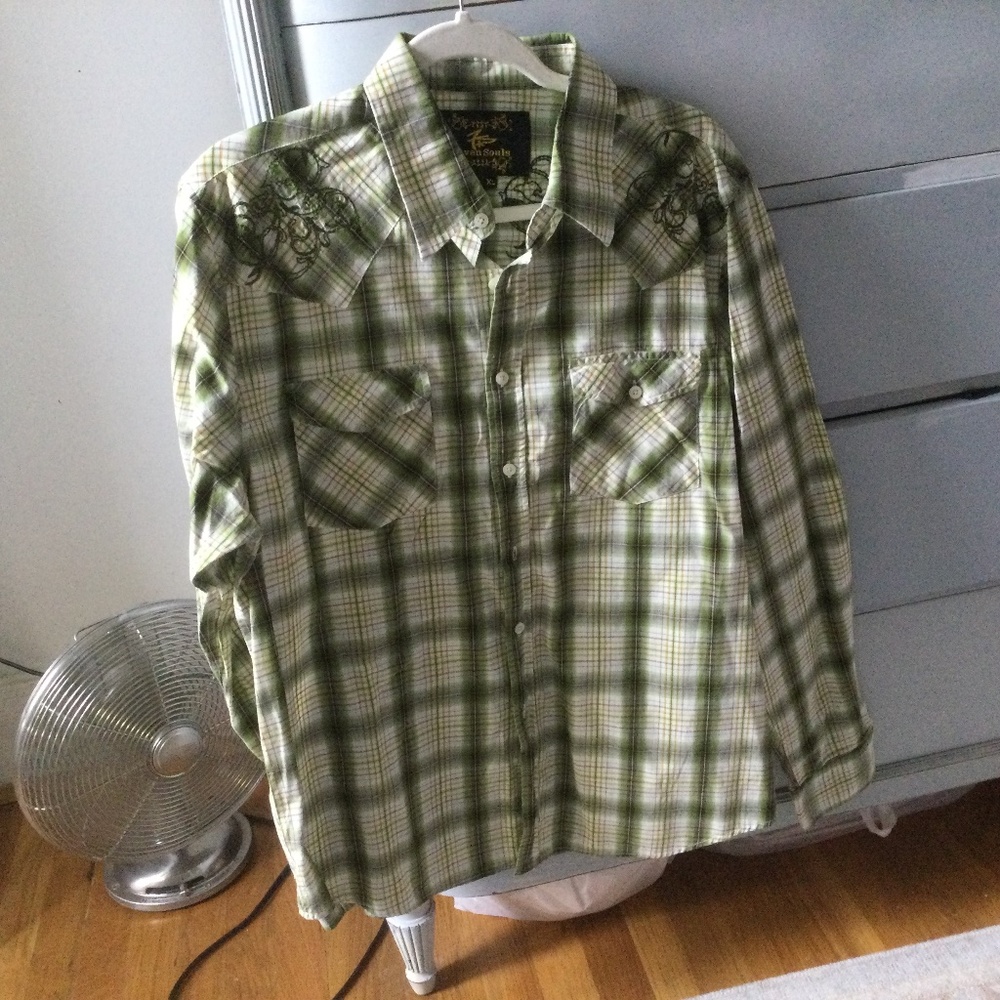 Mens  Seven Souls Green Plaid Western Shirt XL
